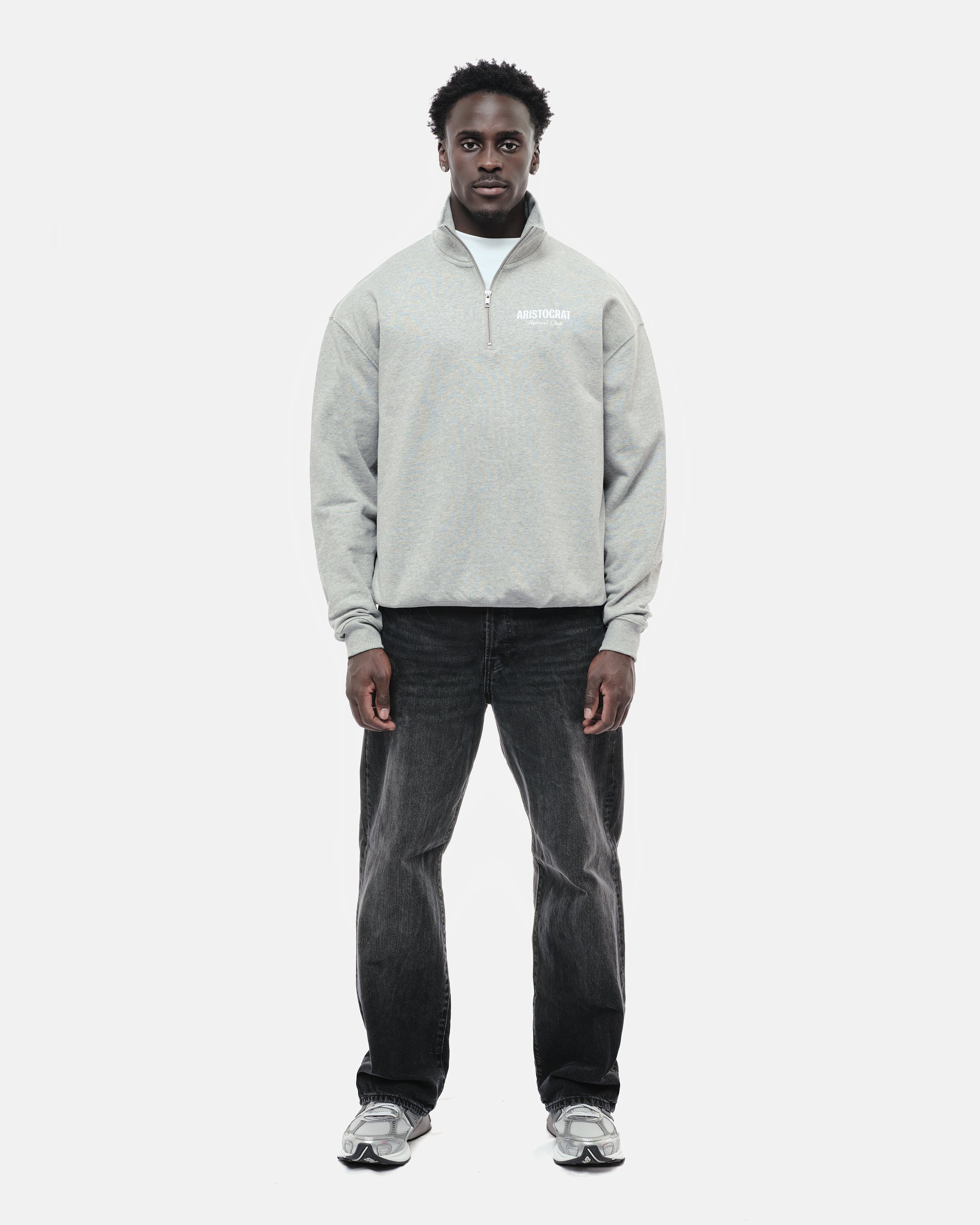 ARISTOCRAT PATRONS CLUB QUARTER ZIP SWEATSHIRT - HEATHER GREY